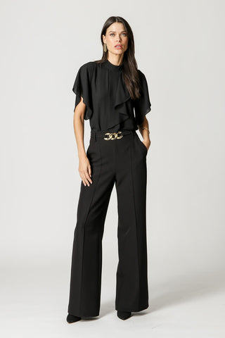 Blusa Crepe Com Detalhe De Jabout Assimétrico - PRETO