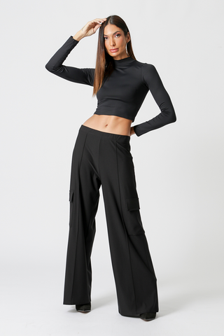 Pantalones de pierna ancha - NEGRO