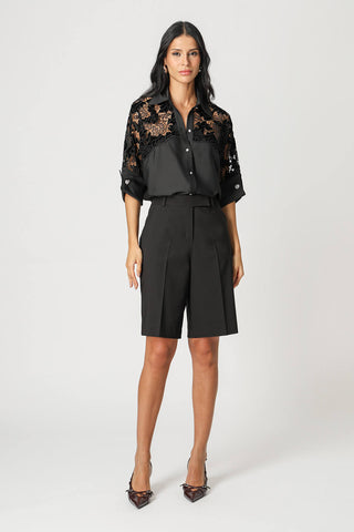 Camisa Guipir e Punho Com Abotoadura - PRETO