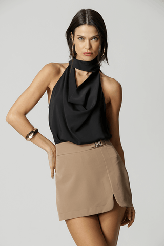 Blusa Com Decote Degagê Lenço - PRETO