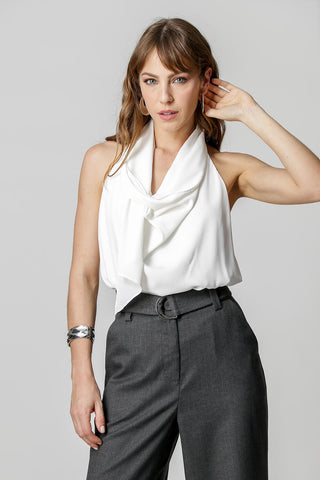 Blusa Com Decote Degagê Lenço - OFF WHITE