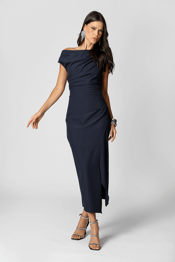 Vestido Assimétrico Com Pregas