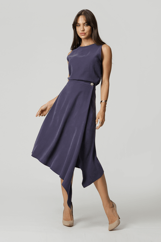 Falda midi cruzada - AZUL MARINO