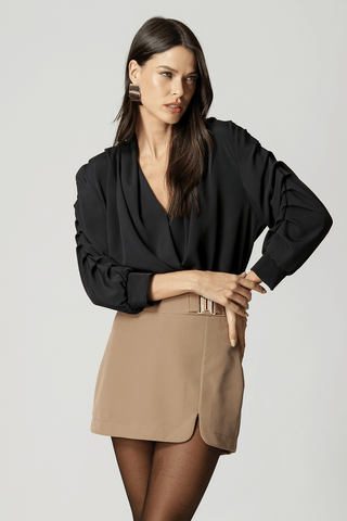 Blusa Manga 3/4 Com Pregas - PRETO