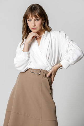 Blusa de manga 3/4 con pliegues - BLANCO ROJO