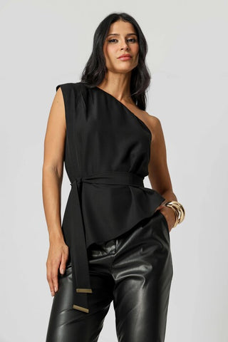 Blusa Ombro Único Com Faixa - PRETO