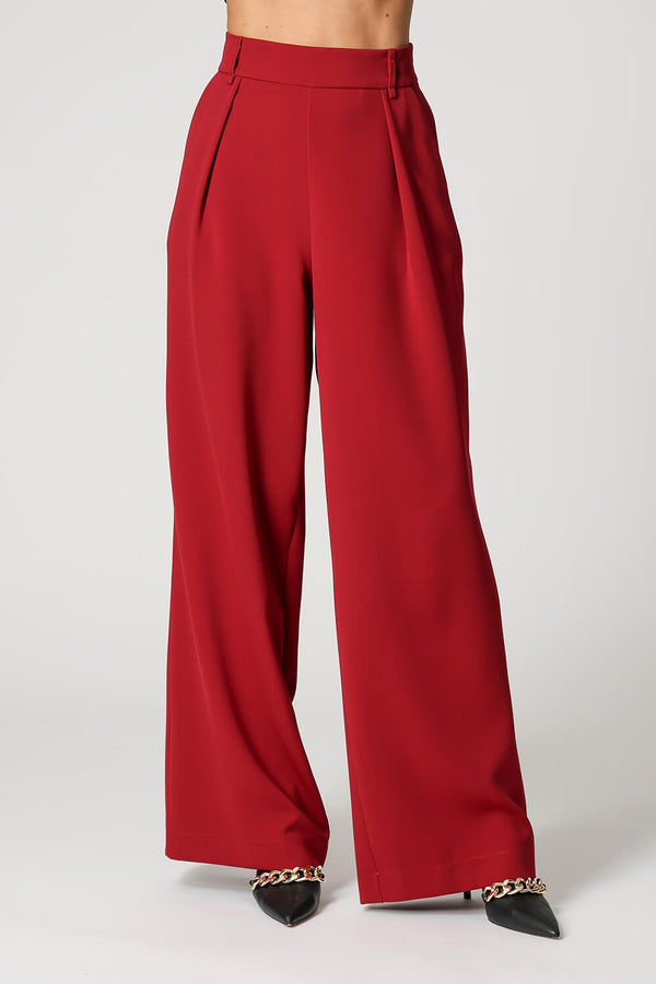 Calça Pantalona Cós Fino e Pregas Frontais