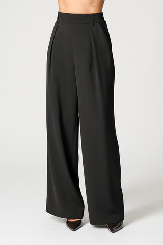 Pantalones anchos con cinturilla fina y pliegues delanteros - NEGRO