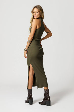 Vestido Canelado Com Cava Assimetrica E Gola