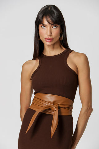 Vestido midi de canalé con sisa americana - CAFE