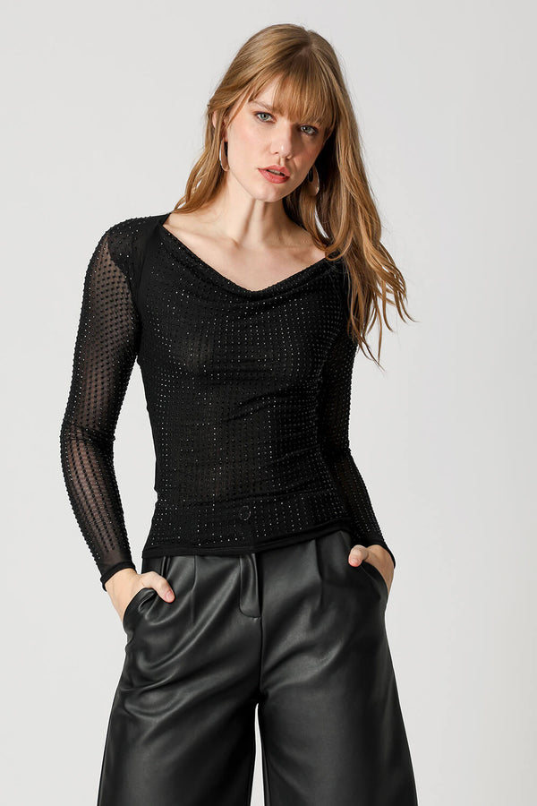 Blusa Manga Longa Com Strass