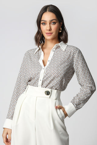 Camisa Clássica Estampada - CINZA 7201