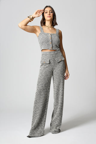 Top De Tweed com Alça Larga e Botões Dourados - CINZA 90164