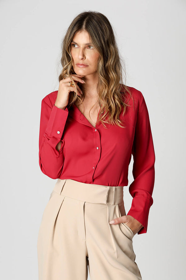 Camisa com Punho Francês e Botões de Strass