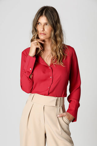 Camisa com Punho Francês e Botões de Strass - VINHO