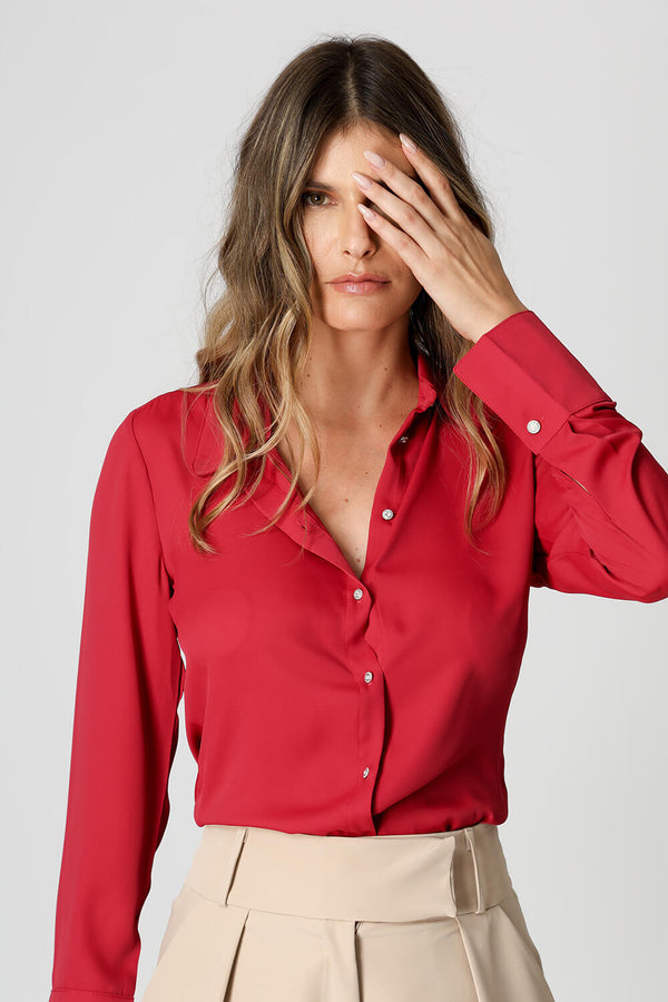 Camisa com Punho Francês e Botões de Strass