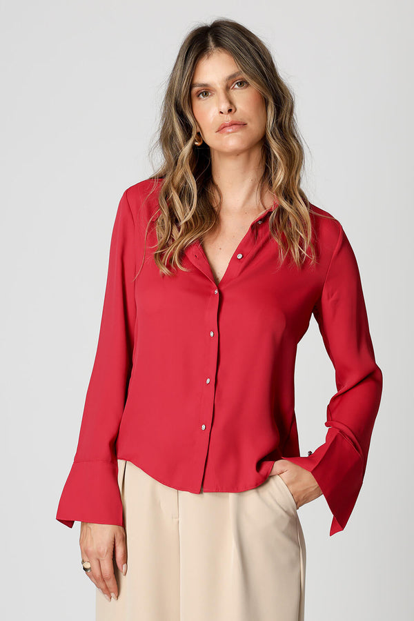 Camisa com Punho Francês e Botões de Strass