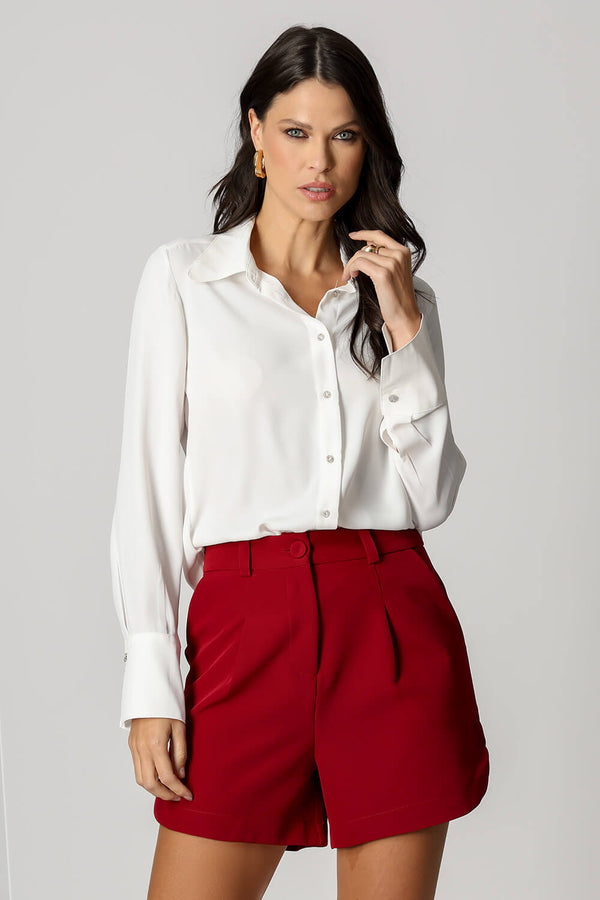 Camisa com Punho Francês e Botões de Strass