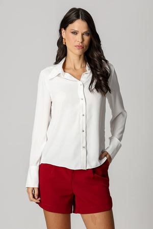 Camisa com Punho Francês e Botões de Strass