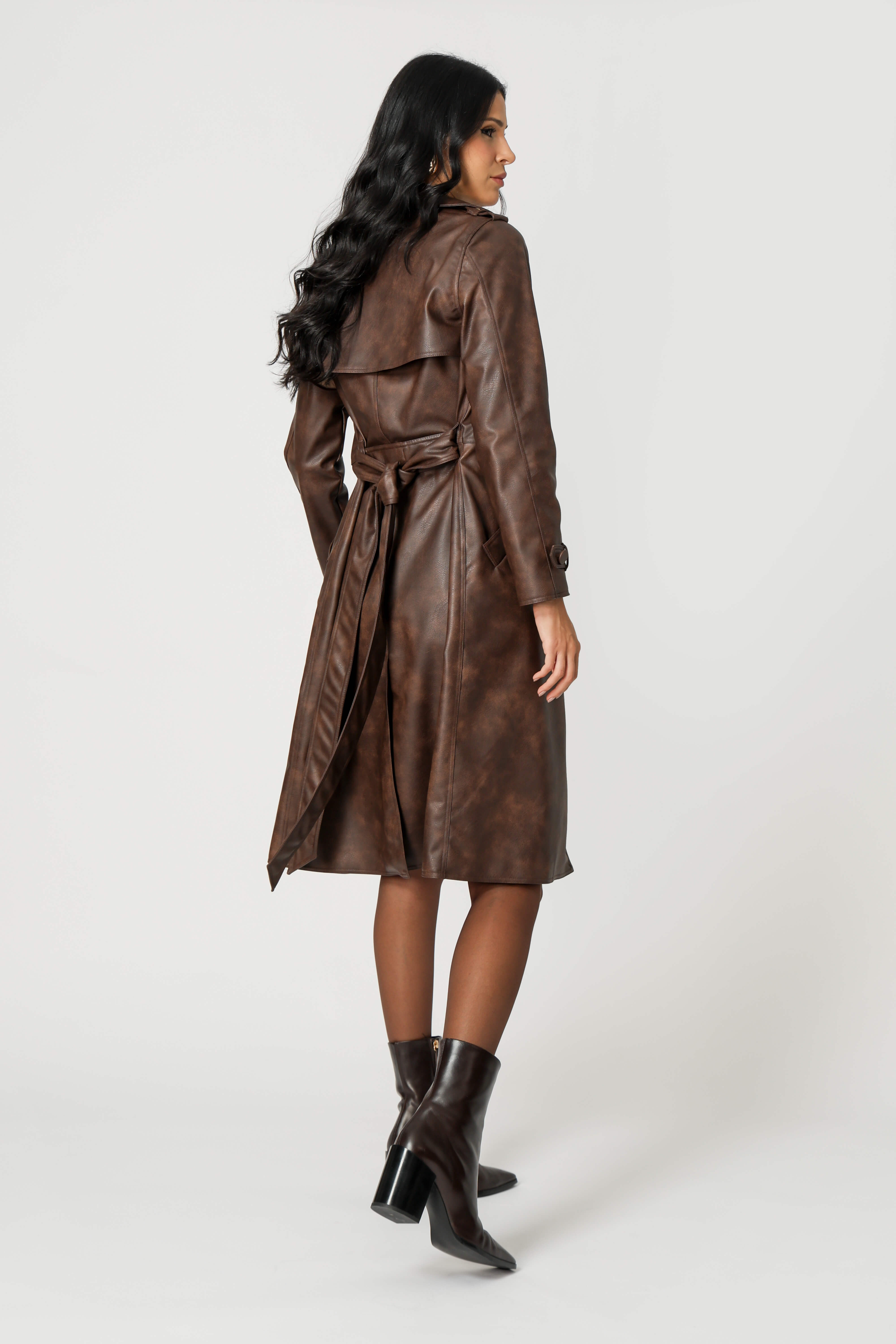 Trench Coat De Couro Sintético