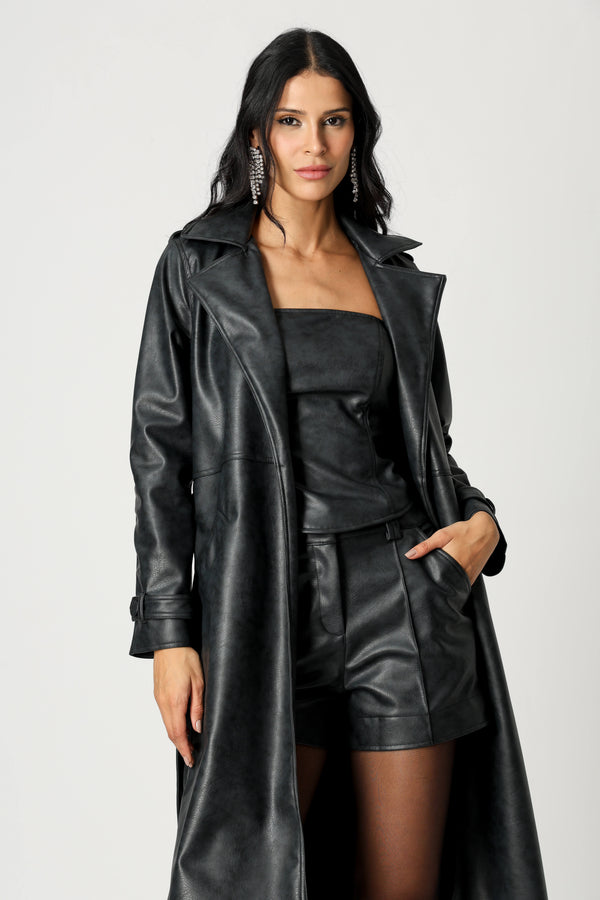 Trench Coat De Couro Sintético