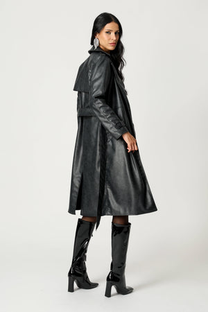 Trench Coat De Couro Sintético