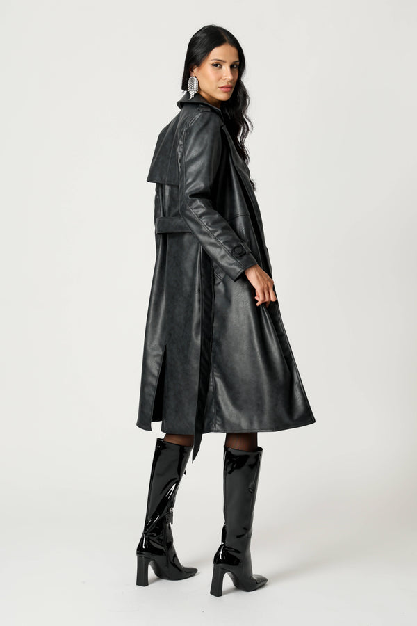 Trench Coat De Couro Sintético