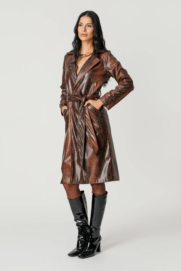 Trench Coat De Couro Sintético