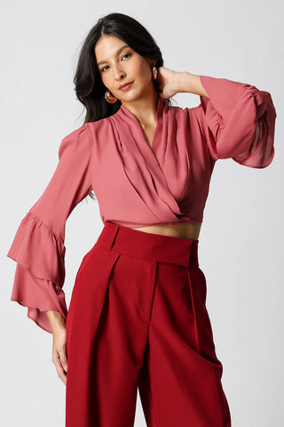 Blusa Transpassada Com Babados - GOIABA