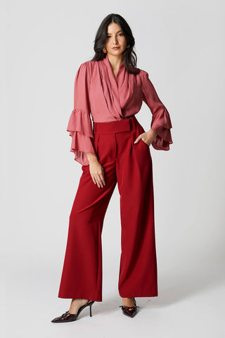 Blusa Transpassada Com Babados - GOIABA