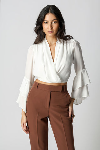 Blusa Transpassada Com Babados - OFF WHITE