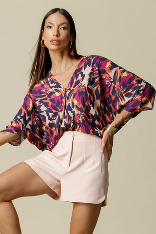 Blusa Manga Ampla Estampado - FUCSIA 1212