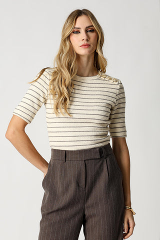 Blusa Listrada Com Botões - CINZA 90166