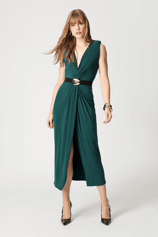 Vestido torcido con abertura y hombreras - GARRAFA ESC