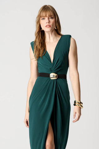 Vestido torcido con abertura y hombreras - GARRAFA ESC