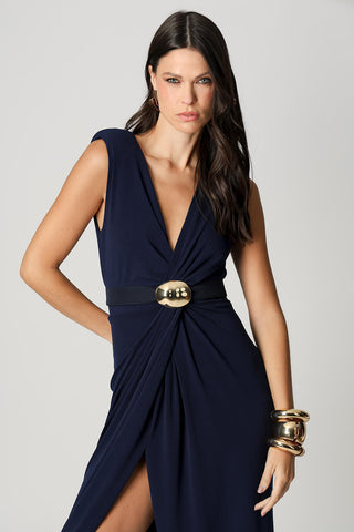Vestido con abertura y hombreras - AZUL MARINO 1