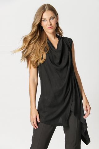 Top cruzado con escote redondo - NEGRO