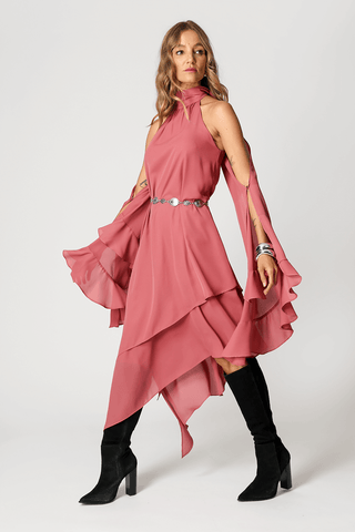 Vestido Camadas Assimétricas - GOIABA