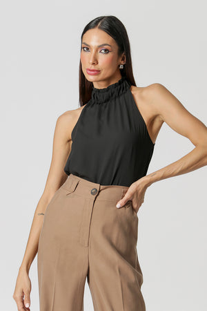 Blusa De Gola Alta Franzida