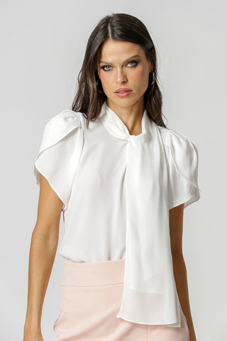 Blusa con raya en el escote - BLANCO ROJO