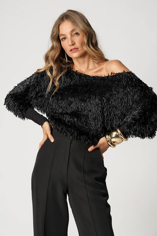 Blusa De Plumas Com Punho Canelado - PRETO
