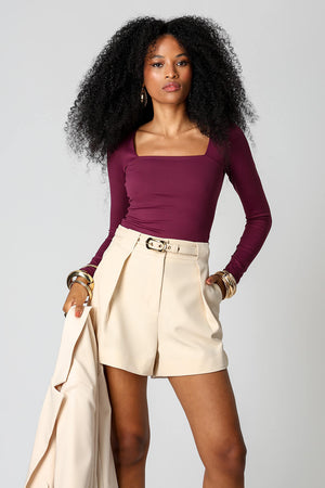 Blusa de Manga Longa com Decote Quadrado