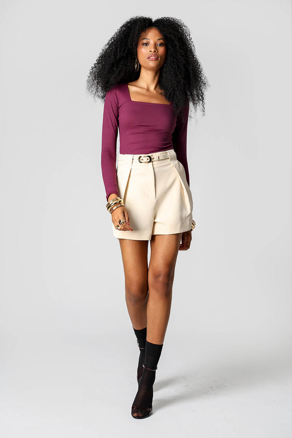 Blusa de Manga Longa com Decote Quadrado