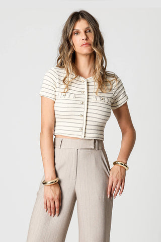 Blusa Tricot Listrada Com Lapela - CINZA 90166
