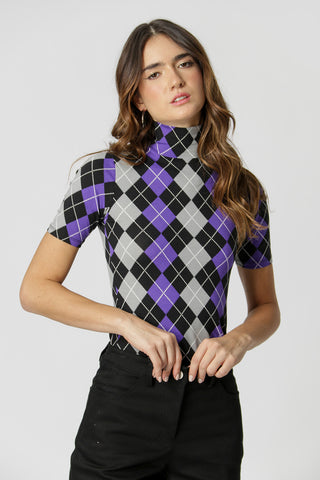 Blusa Manga Curta Estampada - ROXO