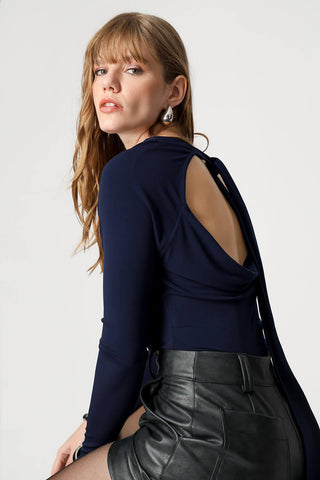 Body con espalda descubierta y escote desdoblado - AZUL MARINO