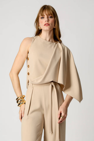 Blusa Túnica com Botões Laterais e Broche - AREIA
