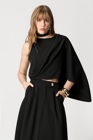 Blusa Túnica com Botões Laterais e Broche - PRETO