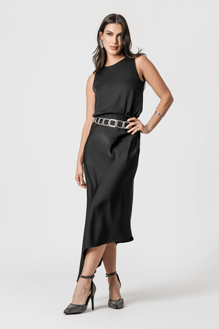 Blusa Sem Manga De Cetim - PRETO