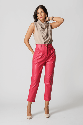 Calça Cenoura Em Couro Sintético - PINK